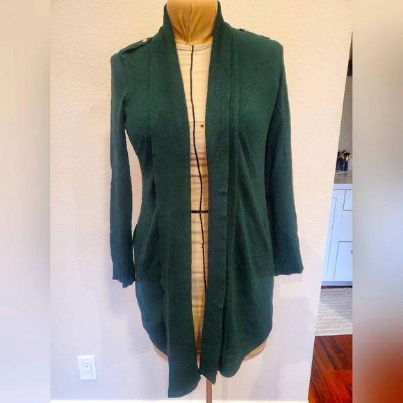 WHBM Hunter Green open mid length cardigan - Picture 2 of 11